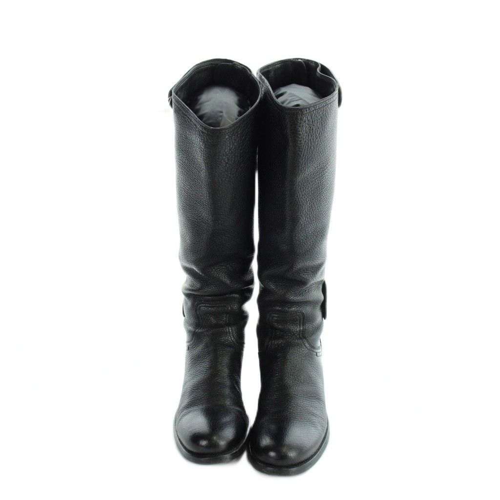 Prada Engineer Boots Grain Leather Long Logo Round Toe 36 Black — view 2