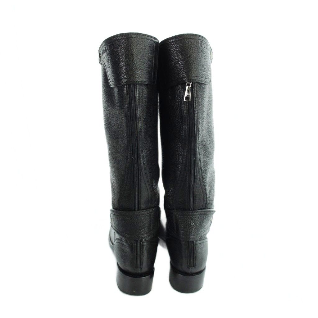Prada Engineer Boots Grain Leather Long Logo Round Toe 36 Black — view 3