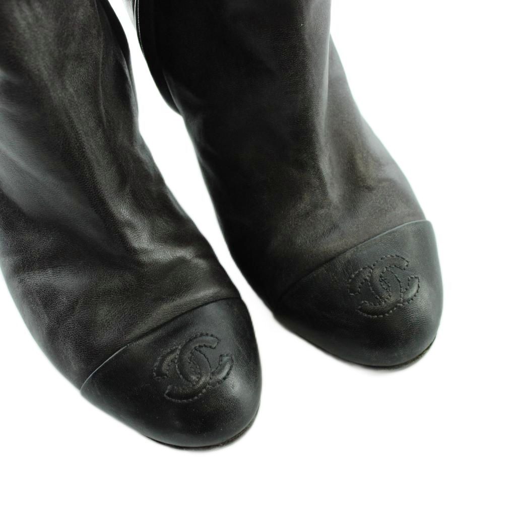 Chanel Long Boots Round Toe Leather CC Logo 39 — view 4