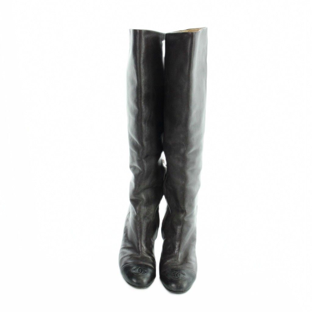 Chanel Long Boots Round Toe Leather CC Logo 39 — view 2