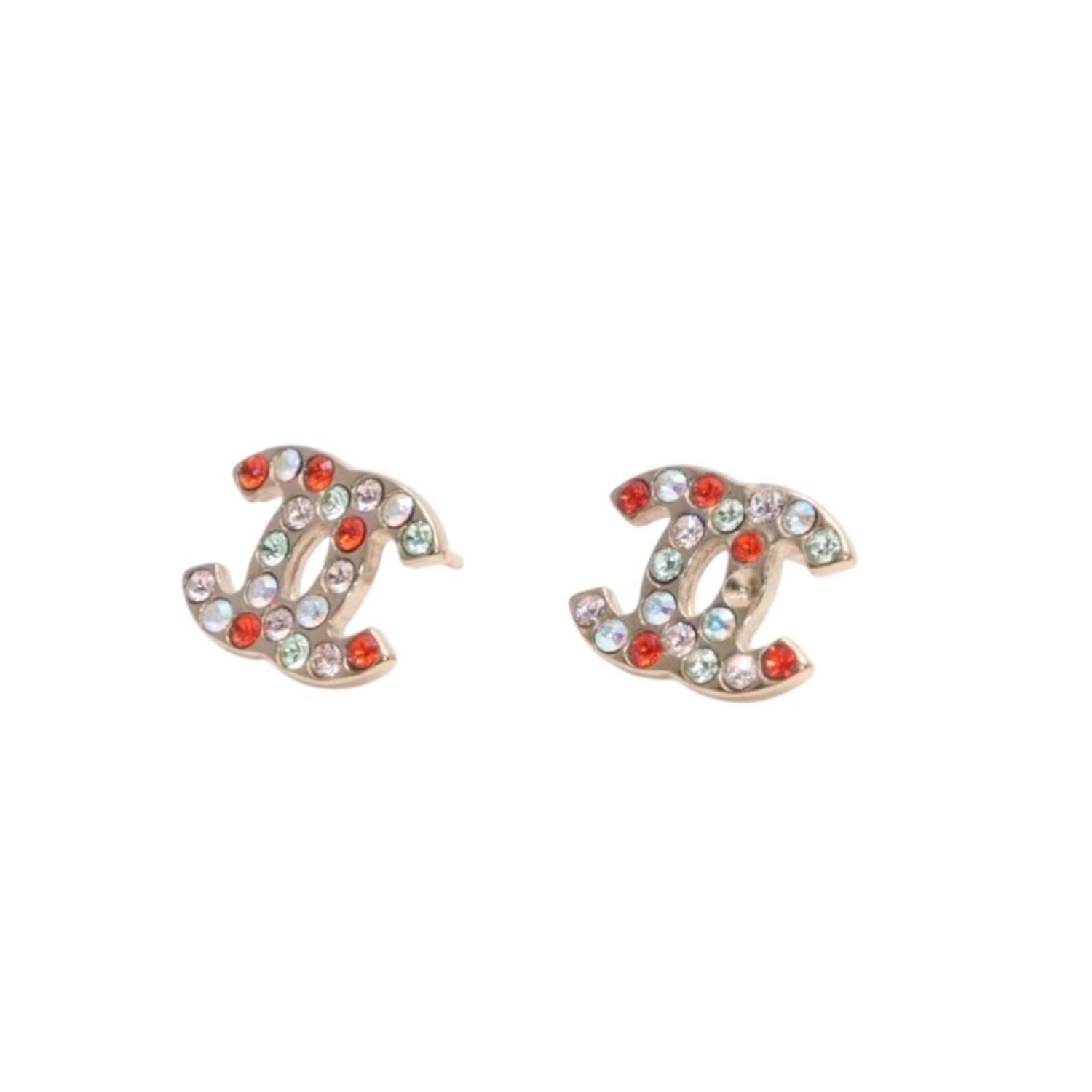 Chanel CC Logo Earrings 04 Color Stone Metal Gold Plated Multicolor — view 2