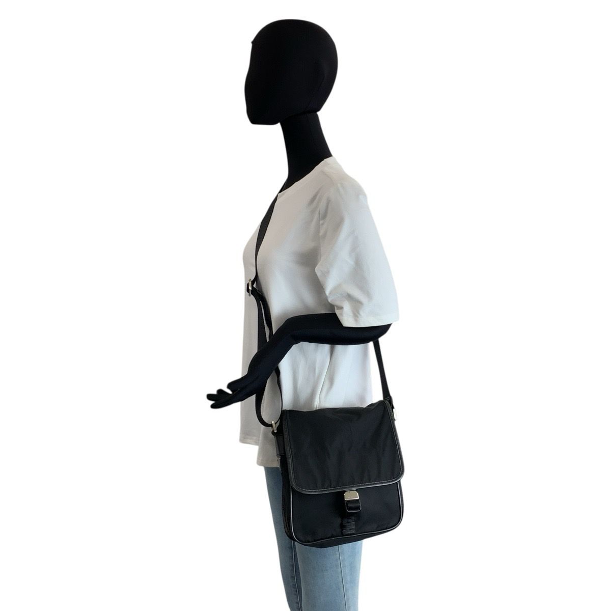 Prada Tessuto Black Silver Nylon Leather Shoulder Bag — view 6