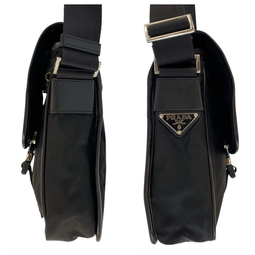Prada Tessuto Black Silver Nylon Leather Shoulder Bag — view 7