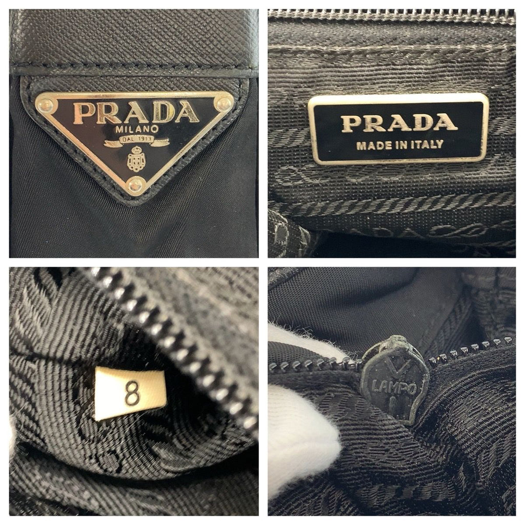 Prada Tessuto Black Silver Nylon Leather Shoulder Bag — view 3