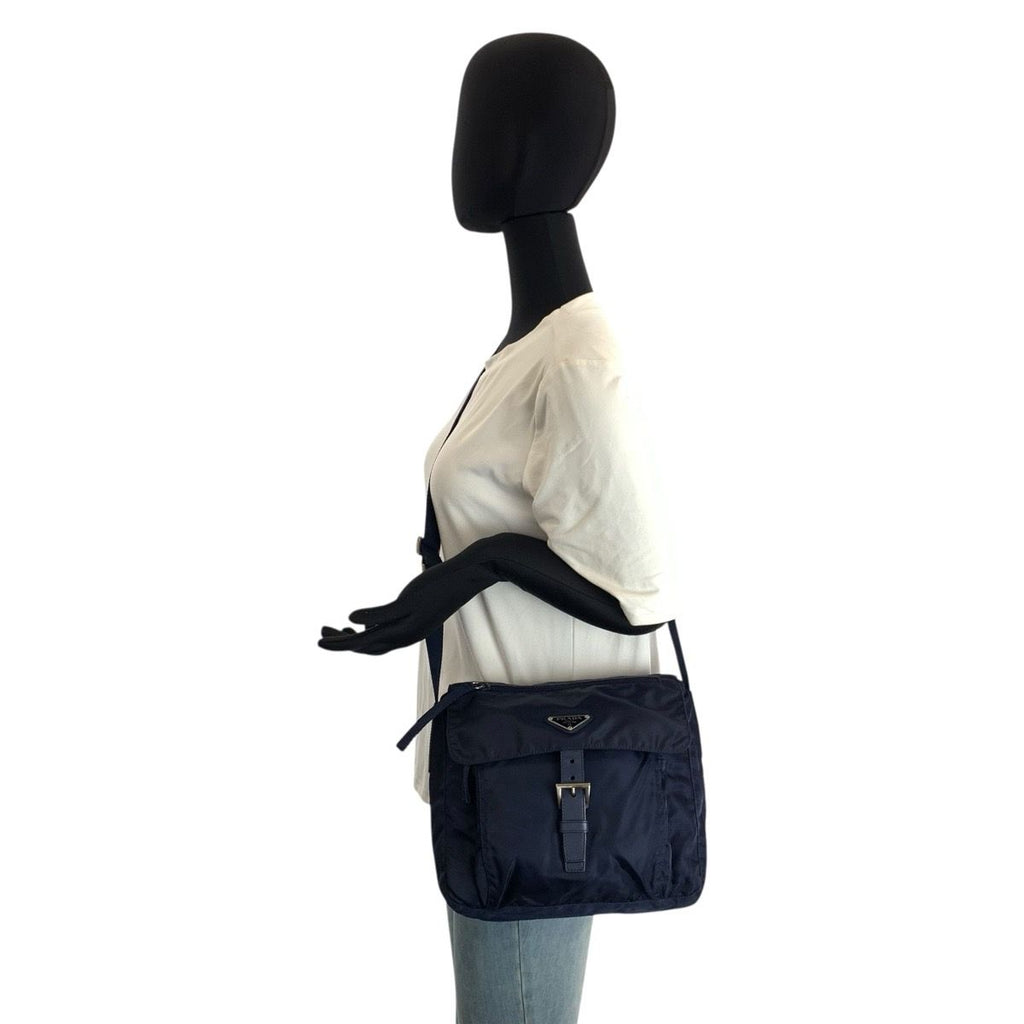 Prada Tessuto Navy Silver Nylon Leather Backpack — view 6