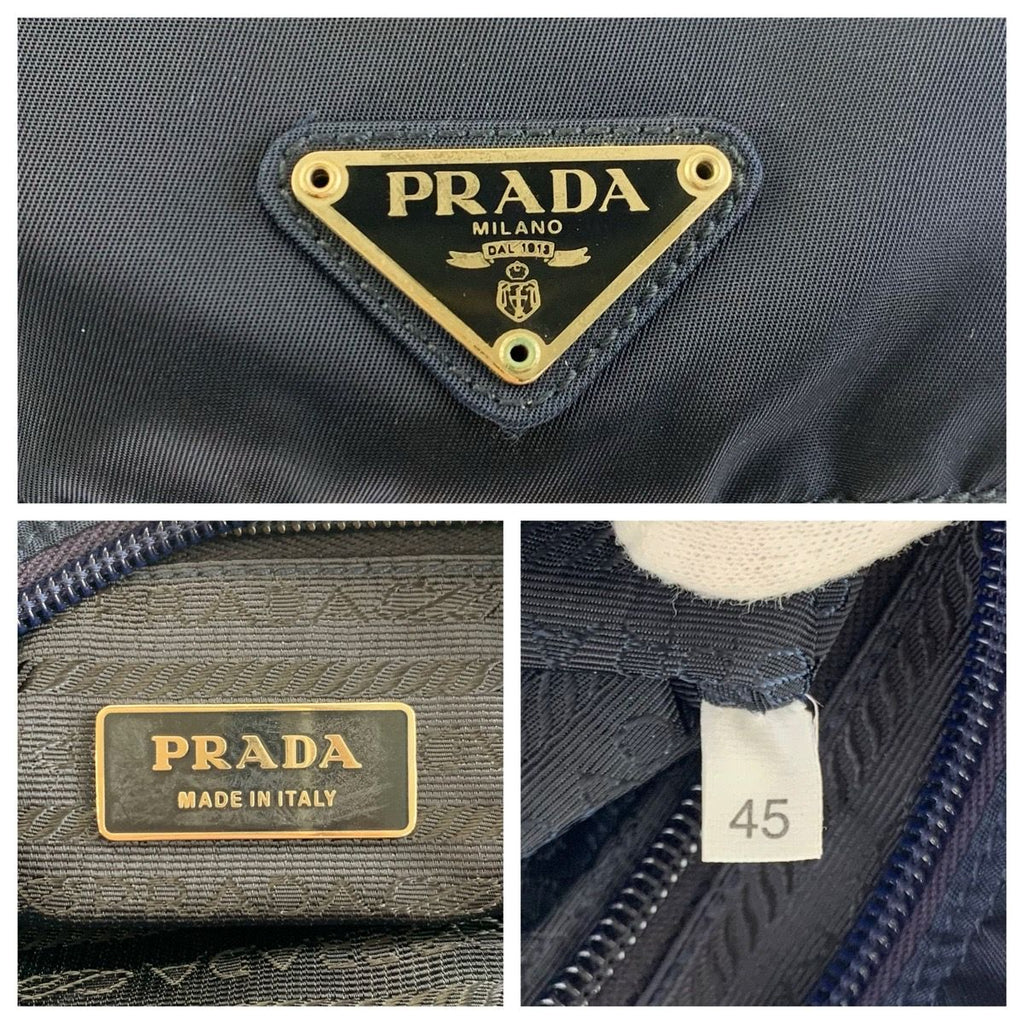 Prada Tessuto Navy Silver Nylon Leather Backpack — view 3