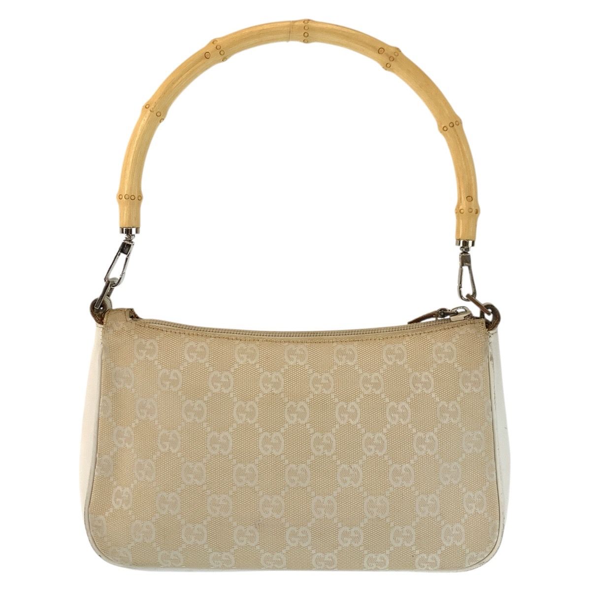 Gucci Bamboo Beige Silver GG Canvas Leather 001 Handbag — view 2