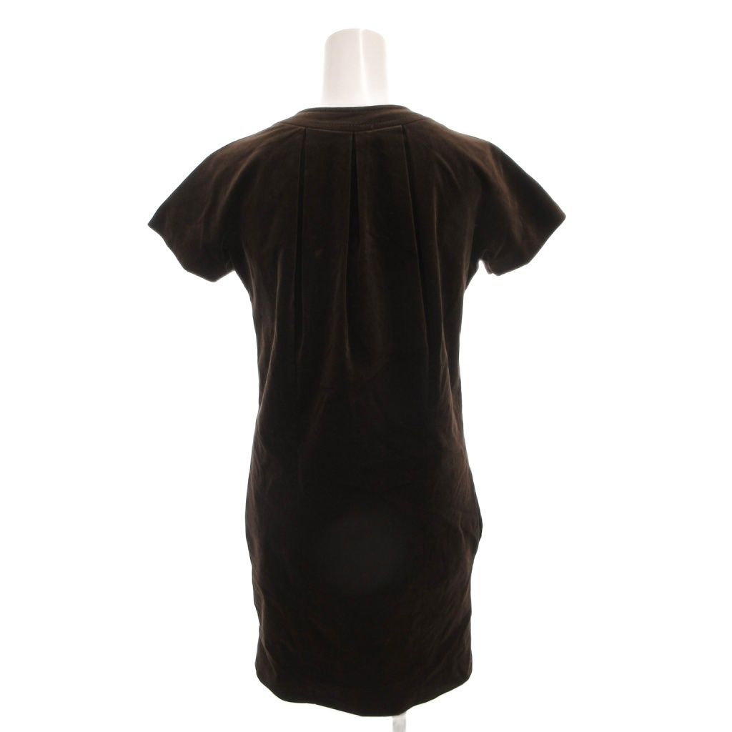 Gucci Velour Dress Neck Belt Gold Button Short Sleeve Knee Length 38 Brown — view 2