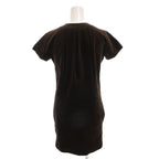 Gucci Velour Dress Neck Belt Gold Button Short Sleeve Knee Length 38 Brown — view 2