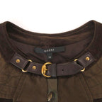 Gucci Velour Dress Neck Belt Gold Button Short Sleeve Knee Length 38 Brown — view 5