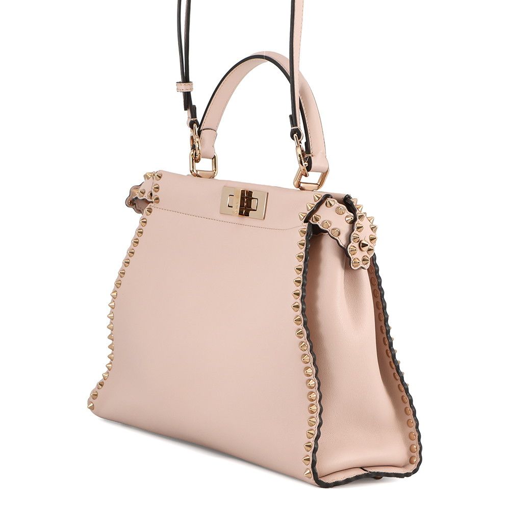 Fendi Peekaboo Regular Leather Studs 2-Way Shoulder Bag Pink Beige — view 2