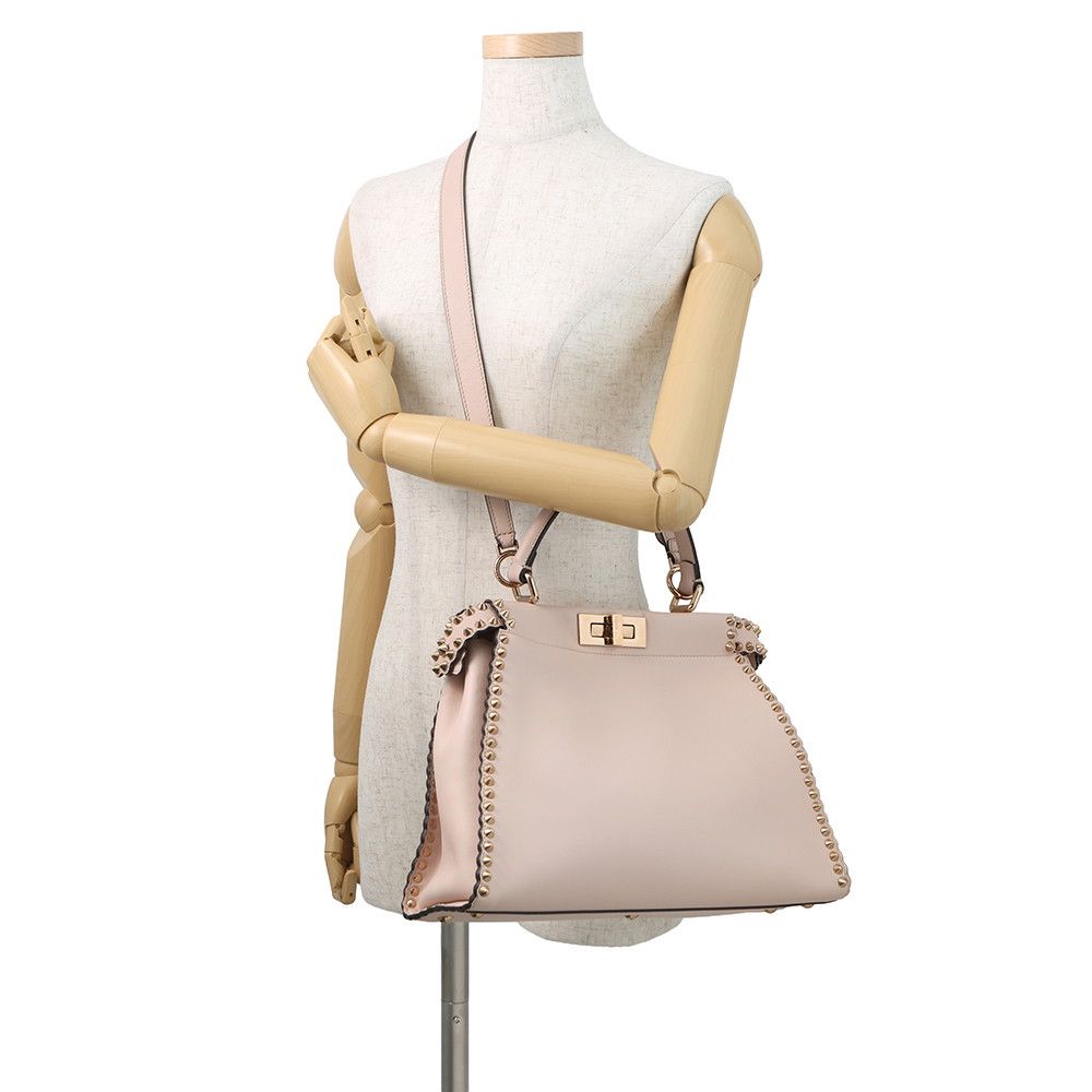Fendi Peekaboo Regular Leather Studs 2-Way Shoulder Bag Pink Beige — view 5