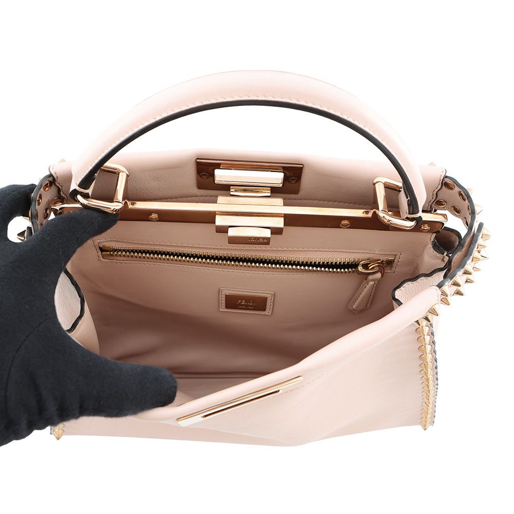 Fendi Peekaboo Regular Leather Studs 2-Way Shoulder Bag Pink Beige — view 6