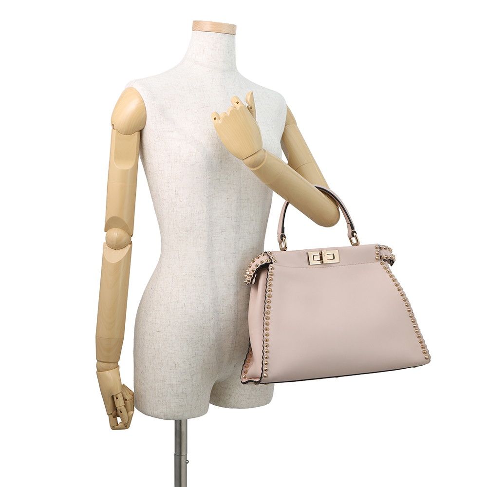 Fendi Peekaboo Regular Leather Studs 2-Way Shoulder Bag Pink Beige — view 4
