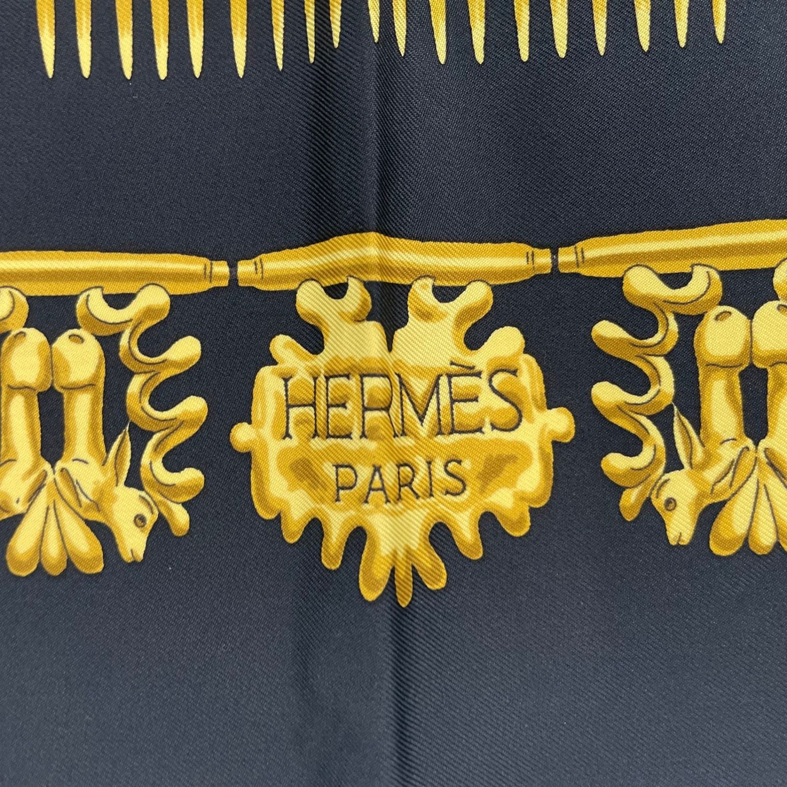 Hermes Scarf Silk Carre 90 les Cavaliers D'Or Golden Knight Black — view 7