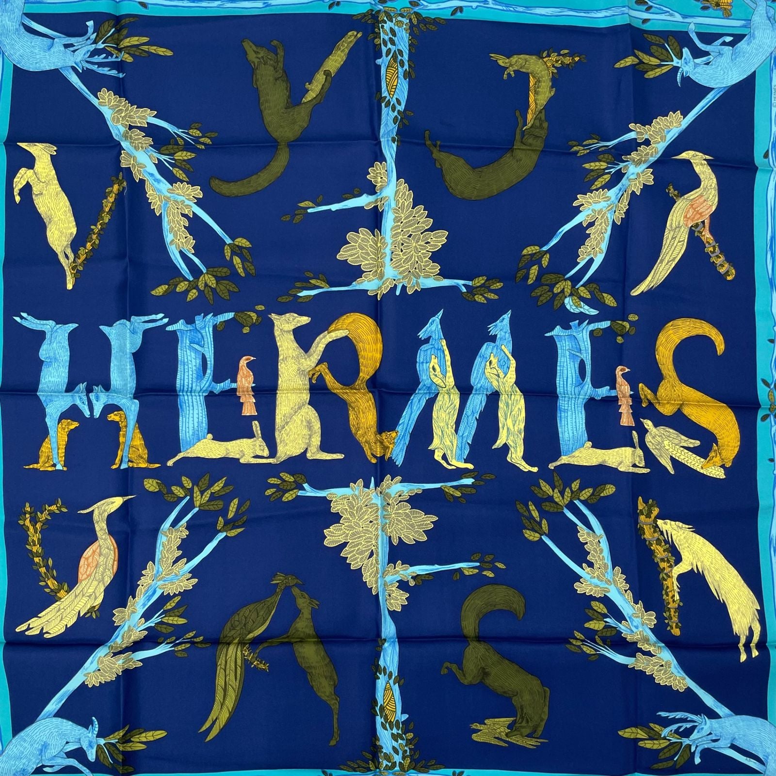 Hermes Scarf Silk Carre 90 Animal Alphabet Blue — view 6