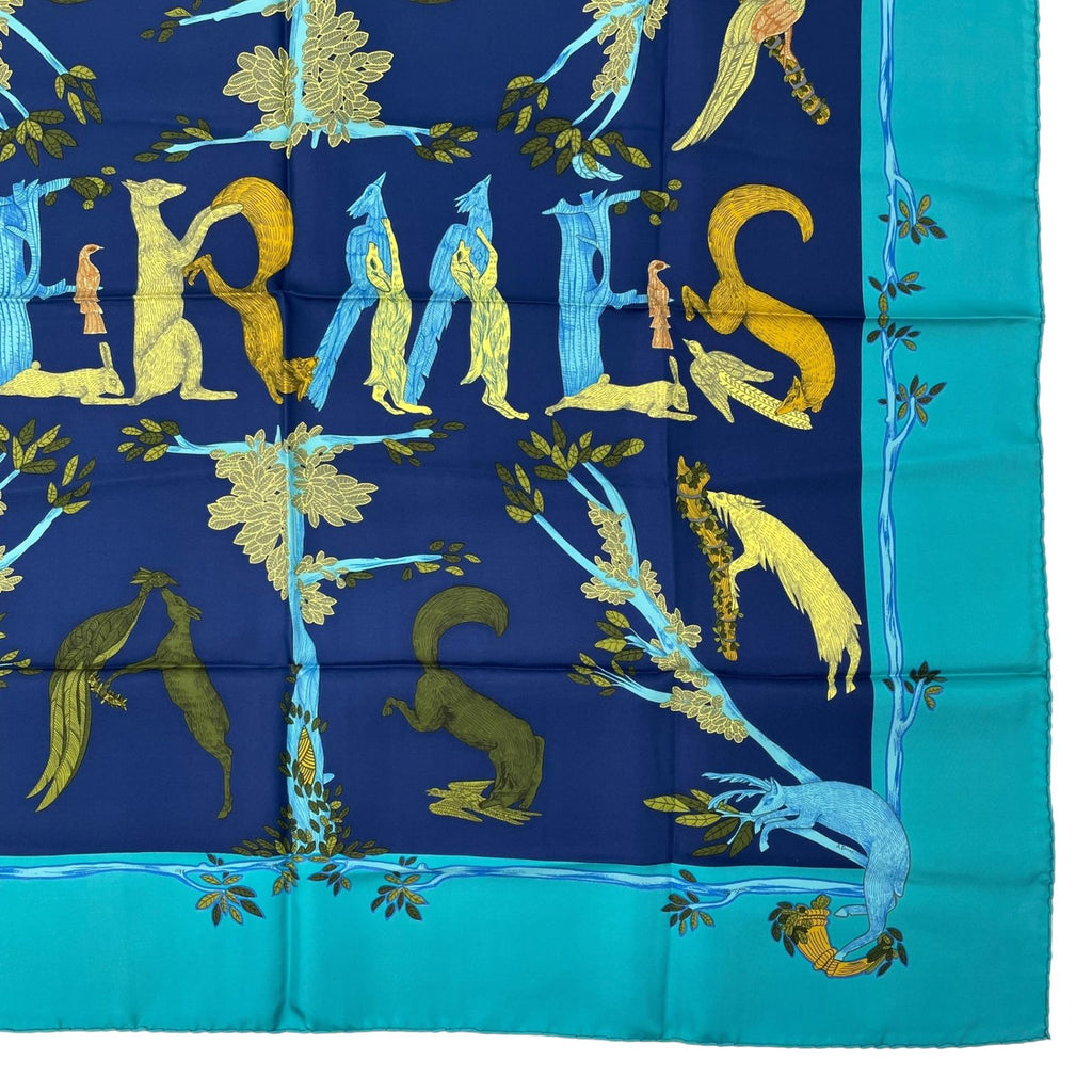 Hermes Scarf Silk Carre 90 Animal Alphabet Blue — view 5