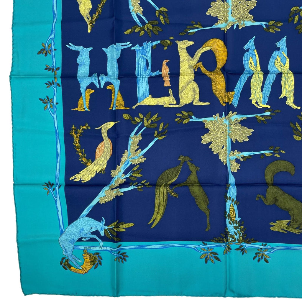 Hermes Scarf Silk Carre 90 Animal Alphabet Blue — view 4
