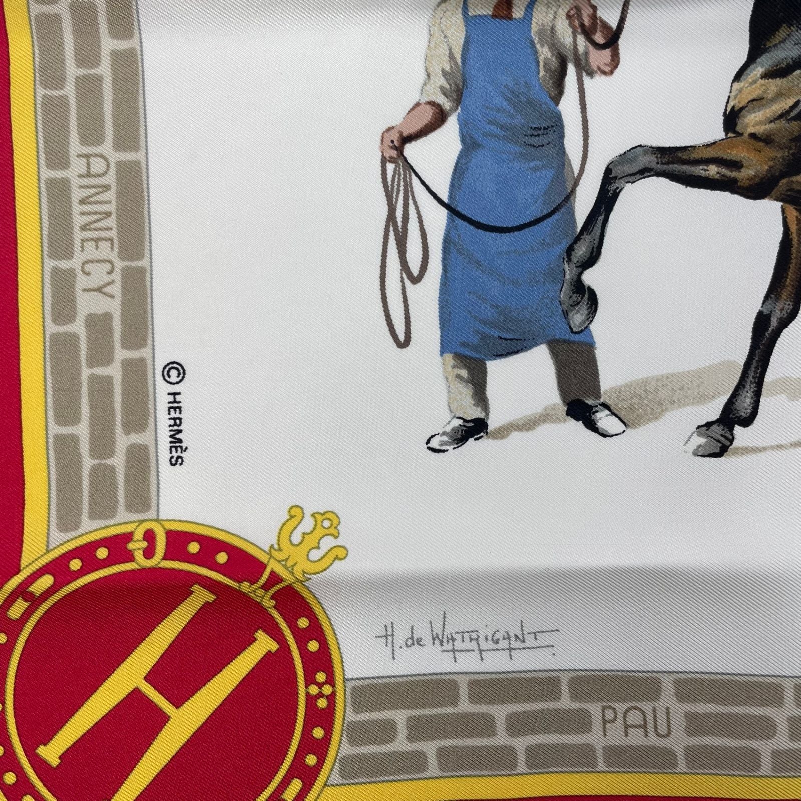Hermes Scarf Silk Carre 90 les Haras Nationaux National Stallion Farm Red — view 7
