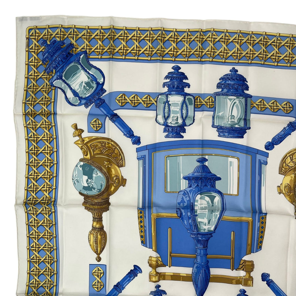 Hermes Scarf Silk Carre 90 Feux de Route Car Lantern White — view 2