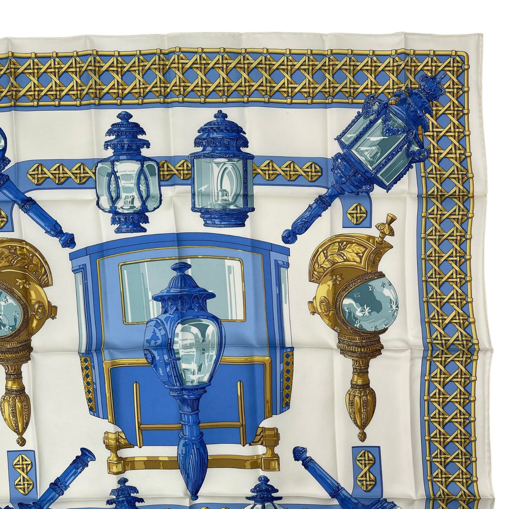 Hermes Scarf Silk Carre 90 Feux de Route Car Lantern White — view 3