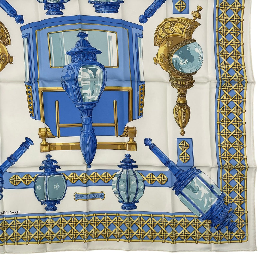 Hermes Scarf Silk Carre 90 Feux de Route Car Lantern White — view 5