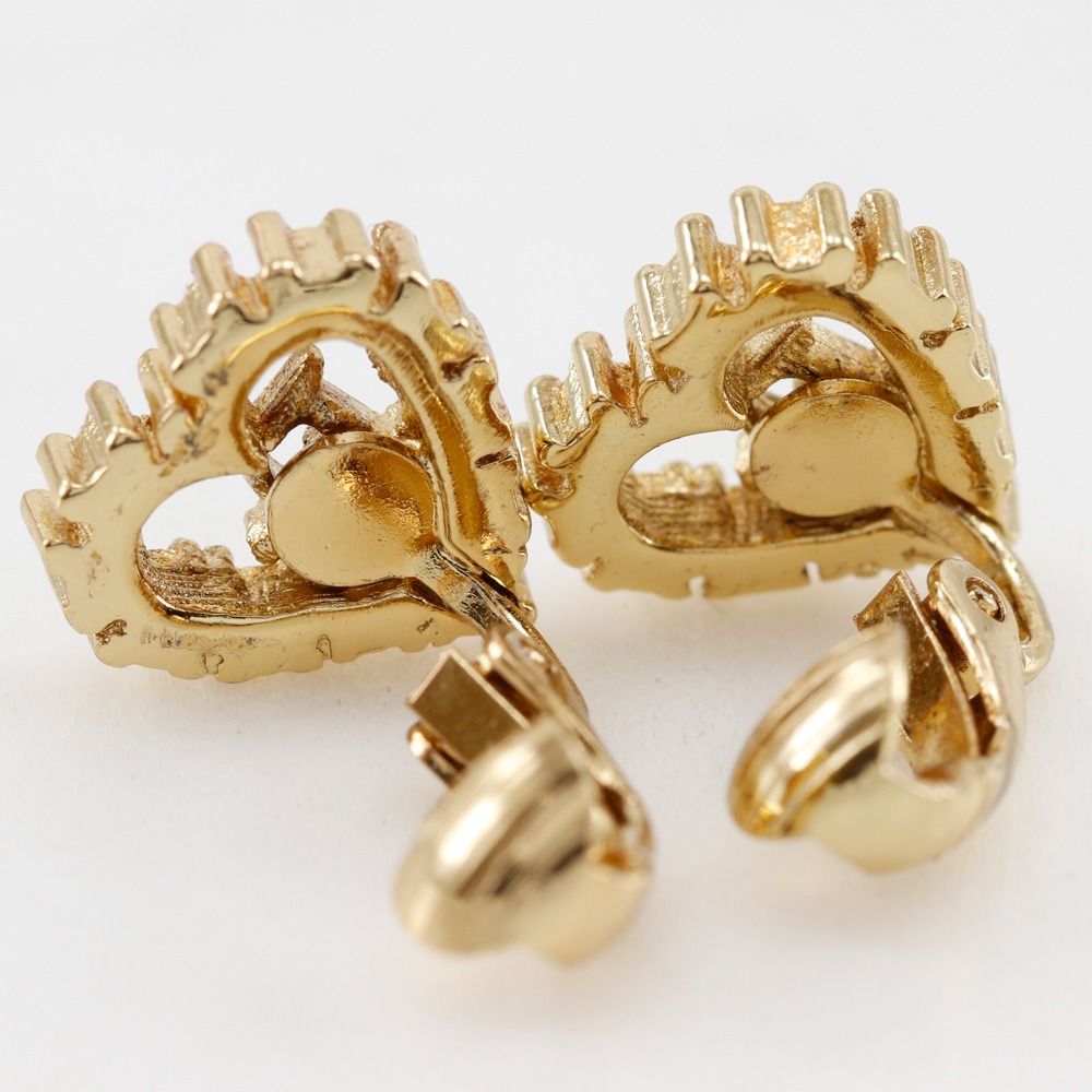 Dior Heart Logo Gold Plated Rhinestone Earrings — view 3