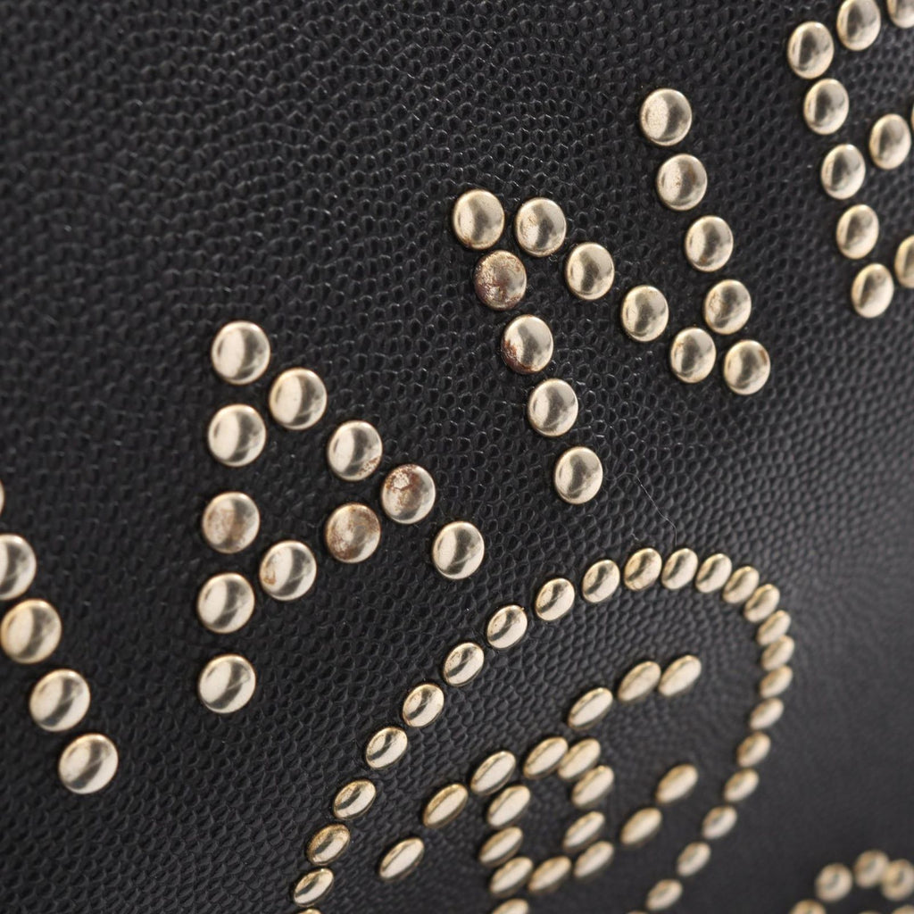 Chanel Shoulder Bag Deauville Black Leather Logo Stud — view 9