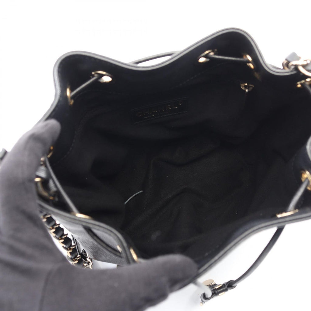 Chanel Shoulder Bag Deauville Black Leather Logo Stud — view 3