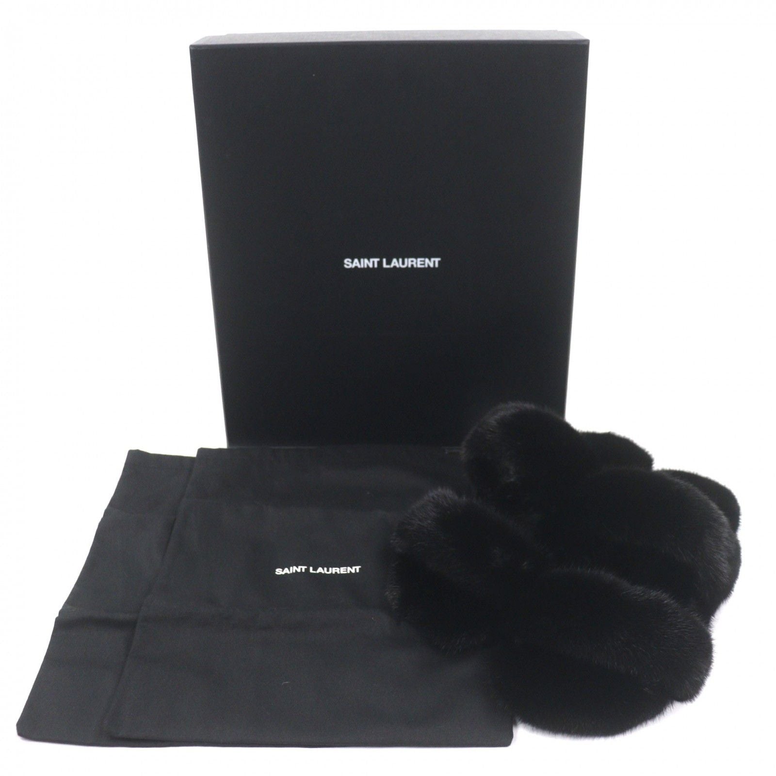 Saint Laurent Paris Mink Slide Sandals Black 44 — view 2