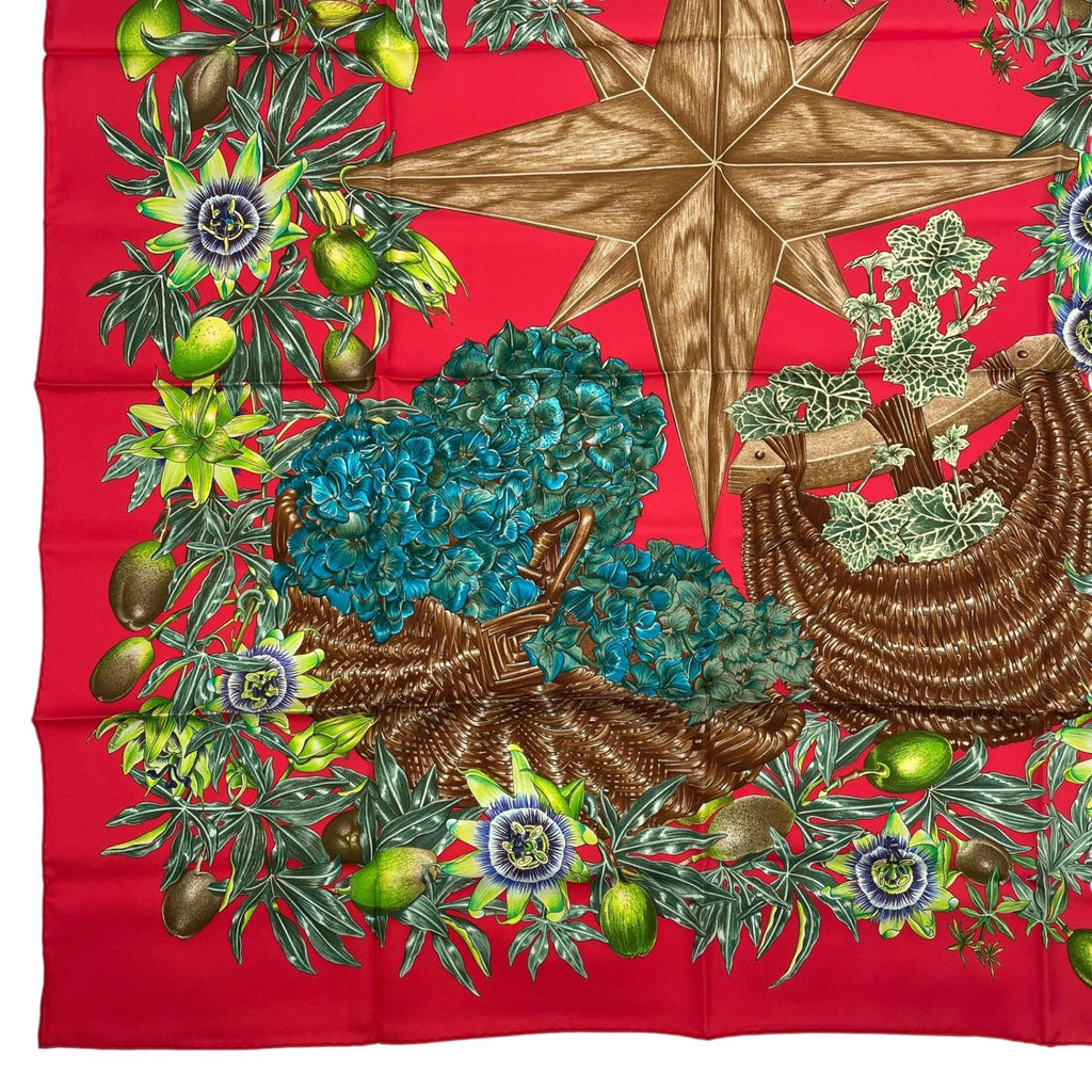 Hermes Scarf Silk Carre 90 Passiflores Passion Flower Red — view 4
