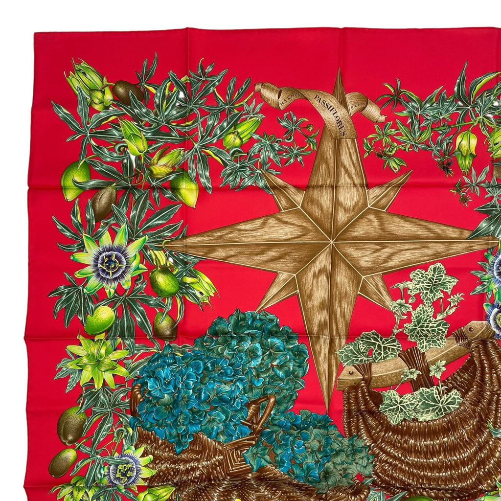 Hermes Scarf Silk Carre 90 Passiflores Passion Flower Red — view 2
