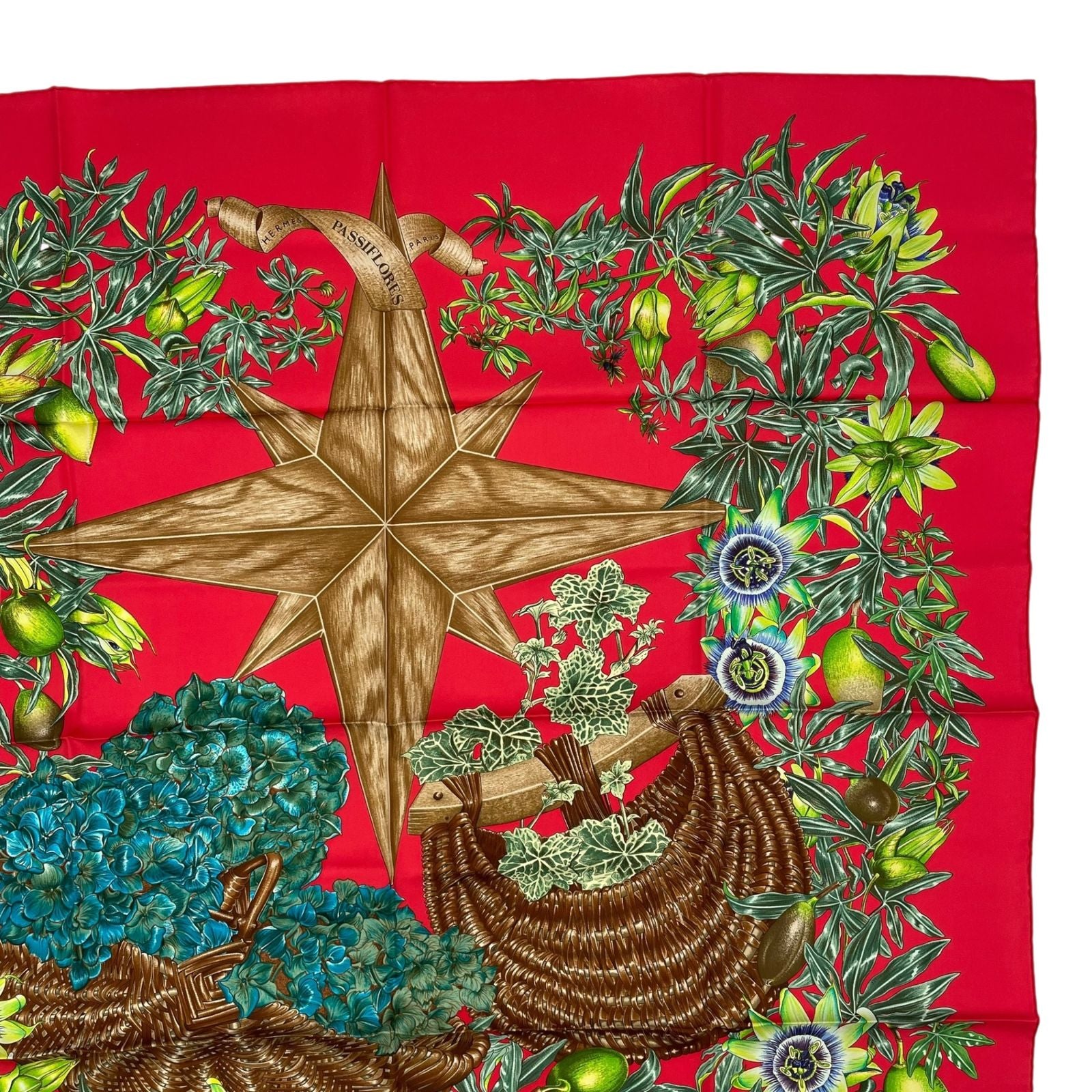 Hermes Scarf Silk Carre 90 Passiflores Passion Flower Red — view 3