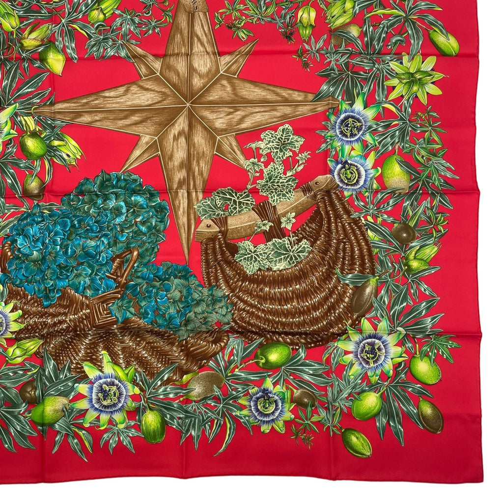 Hermes Scarf Silk Carre 90 Passiflores Passion Flower Red — view 5