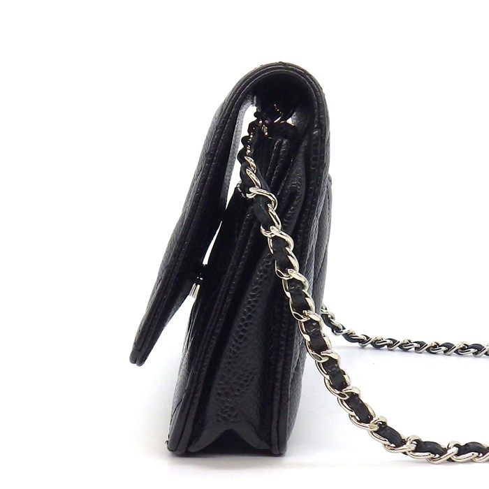 Chanel Shoulder Bag Quilted Classic Chain Wallet Black Gold Grained — view 3