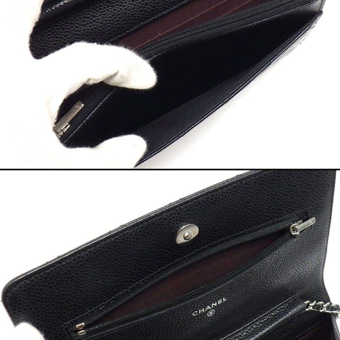 Chanel Shoulder Bag Quilted Classic Chain Wallet Black Gold Grained — view 6