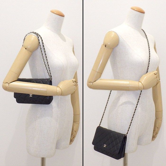 Chanel Shoulder Bag Quilted Classic Chain Wallet Black Gold Grained — view 9