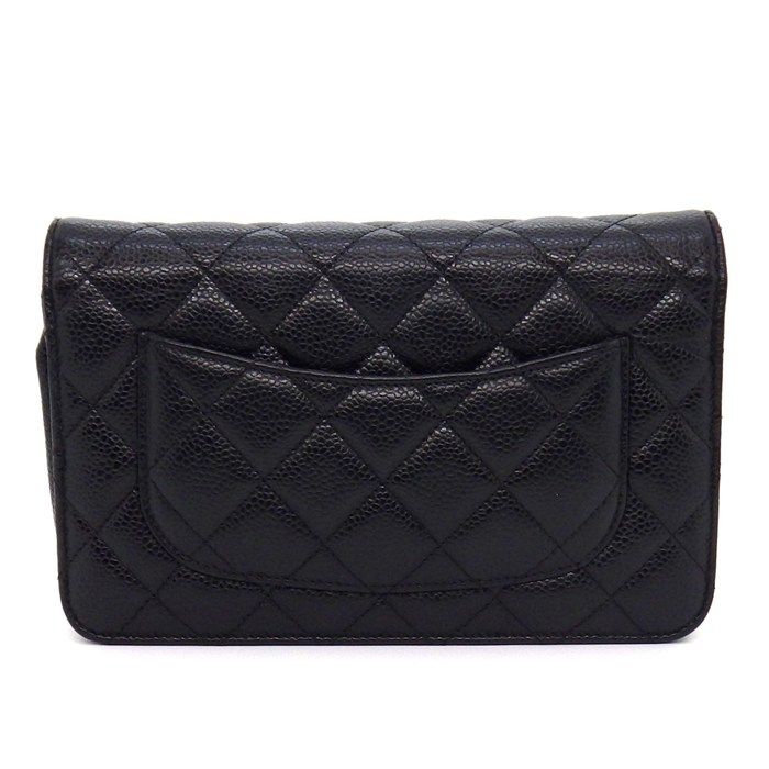 Chanel Shoulder Bag Quilted Classic Chain Wallet Black Gold Grained — view 2