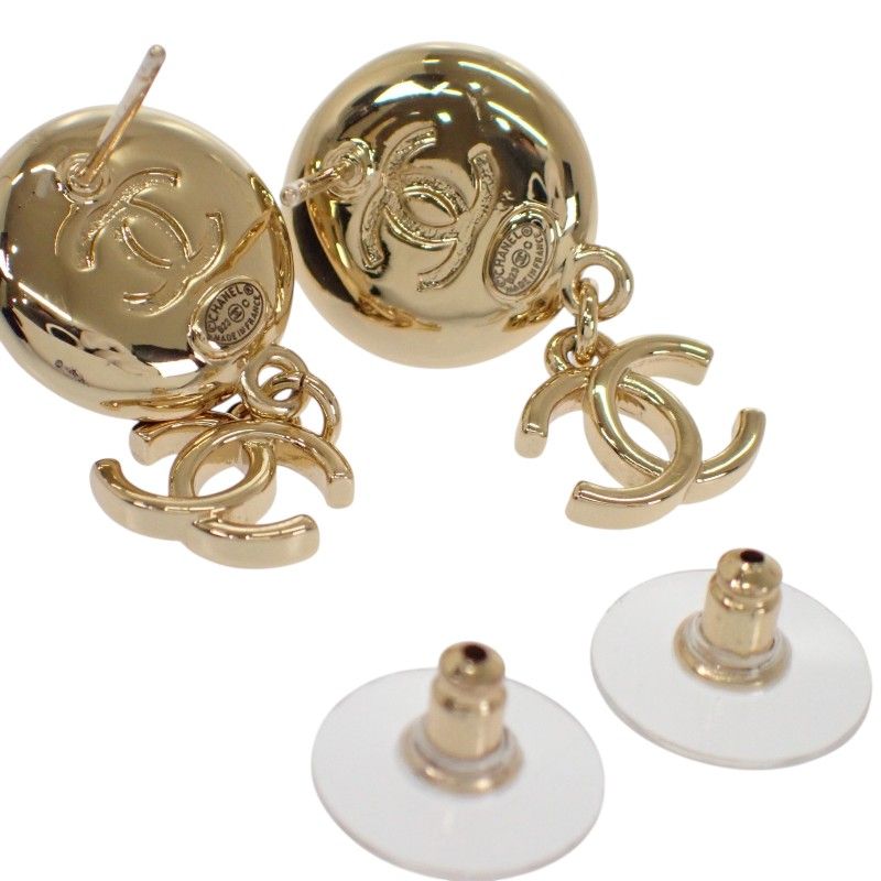 Chanel CC Camellia Logo Earrings Metal Leather Gold Black — view 6