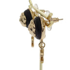 Chanel CC Camellia Logo Earrings Metal Leather Gold Black — view 3