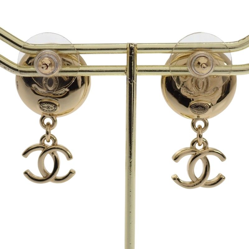 Chanel CC Camellia Logo Earrings Metal Leather Gold Black — view 4
