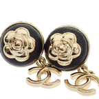 Chanel CC Camellia Logo Earrings Metal Leather Gold Black — view 5