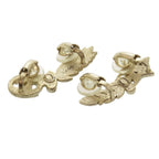 Chanel CC Logo Star Feather Metal Faux Pearl Stone Gold Earrings — view 2