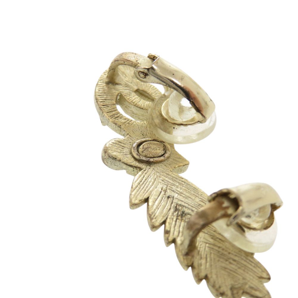 Chanel CC Logo Star Feather Metal Faux Pearl Stone Gold Earrings — view 3