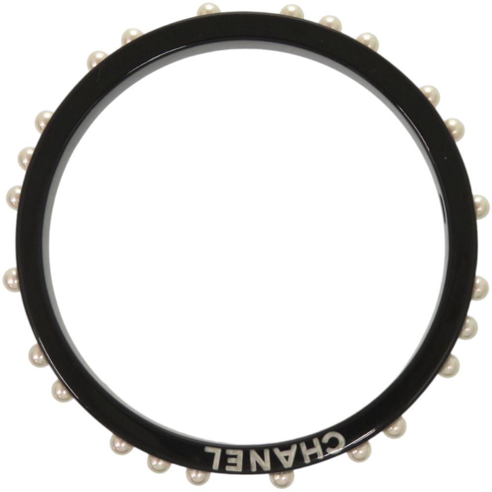 Chanel Logo Faux Pearl Plastic Black Bangle — view 2