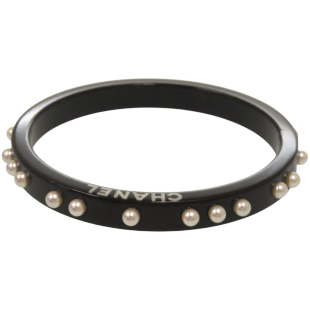 Chanel Logo Faux Pearl Plastic Black Bangle — view 4