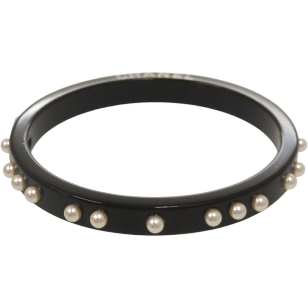 Chanel Logo Faux Pearl Plastic Black Bangle — view 3