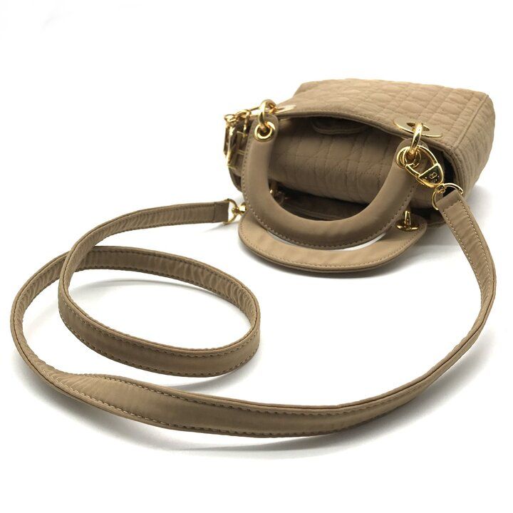 Dior Lady Cannage Nylon Canvas 2-Way Mini Small Shoulder Bag Beige — view 7