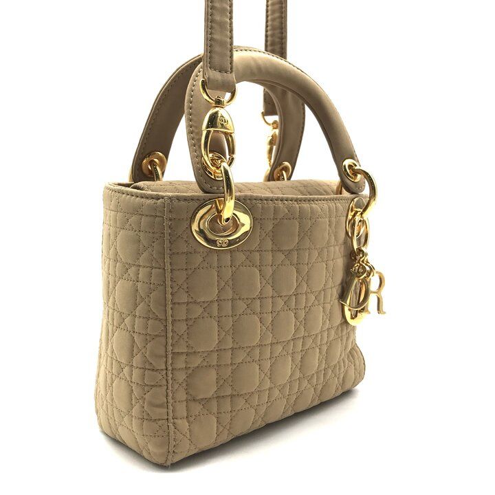 Dior Lady Cannage Nylon Canvas 2-Way Mini Small Shoulder Bag Beige — view 3