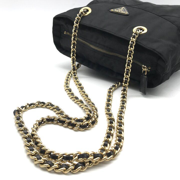 Prada Nylon Chain Tote Shoulder Bag Black Purse — view 6